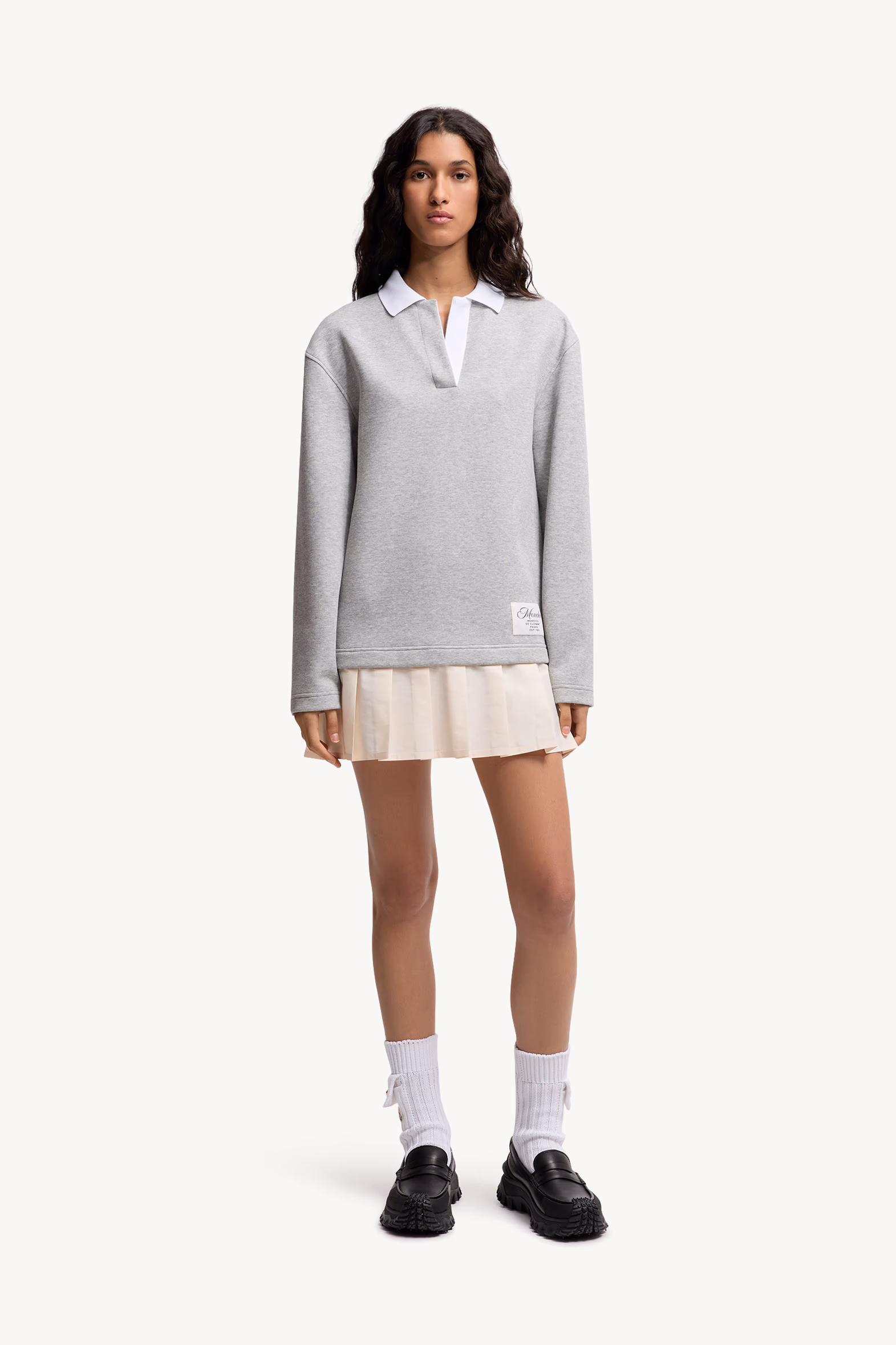 Pleated Cotton Blend Polo Dress Women Grey Moncler 3
